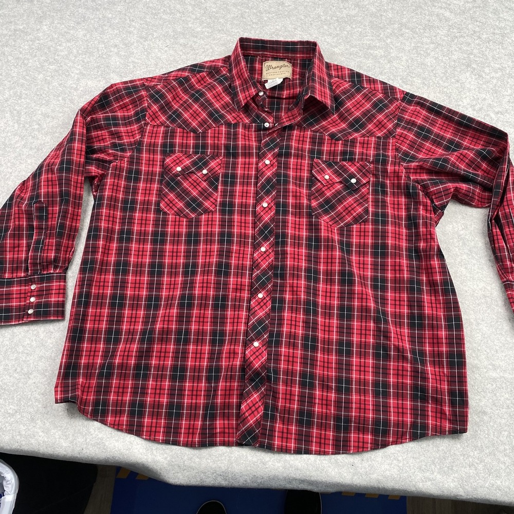 Wrangler Shirt Mens 3XL Red Plaid Western Snap Long Sleeve Big & Tall Casual